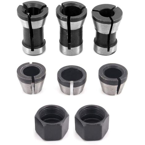 Lot de 6 mandrins de serrage en acier de haute précision pour défonceuse - 6 mm, 6,35 mm, 8 mm + 2 écrous