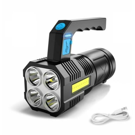 Lampe Torche Led Ultra Puissante Rechargeable COB lampe de poche de travail étanche et 4 modes lampe torche d'urgence portable pour randonnée, pêche, camping [Classe énergétique A]