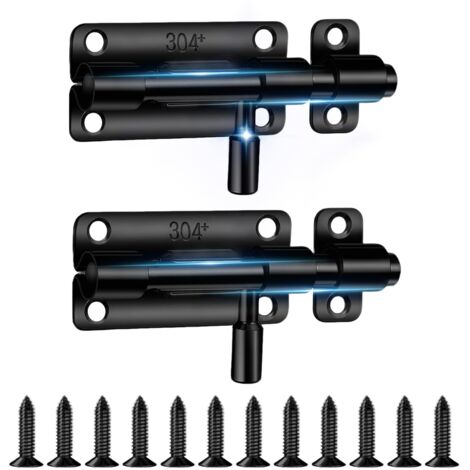 Loquet Porte, 2 Pièces 304 Targette de Porte Exterieur, Verrou Porte Exterieur, Loquet de Porte Coulissante en Acier Inoxydable, pour Entrepôt Garage Grange Portail Cour Porte (Noir)