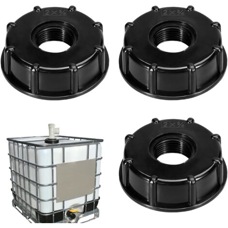 3 Pieces IBC Raccord Cuve 1000 Litres, Adaptateur Cuve 1000l, Adaptateur Robinet Tuyau Arrosage Plastique Noir Raccord Fileté pour Tuyaux d'arrosage Réservoirs IBC Citernes d'eau Pluie (3/4")