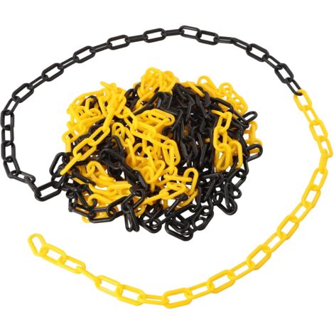Chaîne de Barrière en Plastique 10mx6mm, Chaîne d'avertissement Bicolore Haute Visibilité, Chaînes de Barrière de Sécurité pour Contrôle de Foule Place de Parking (Noir Jaune) (1/5)