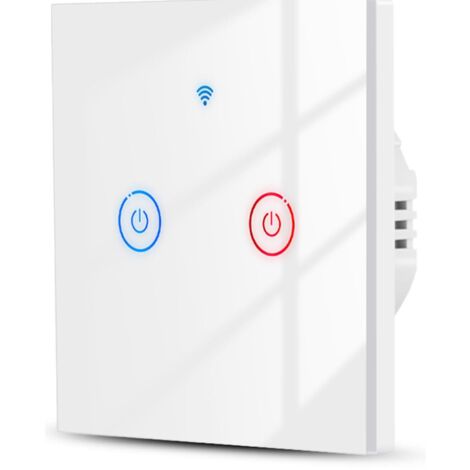 Interrupteur tactile intelligent WiFi Interrupteur d'éclairage 2 groupes blanc, sans neutre+avec neutre Méthode de câblage double Fonctionne pour Alexa/Google Home Télécommande