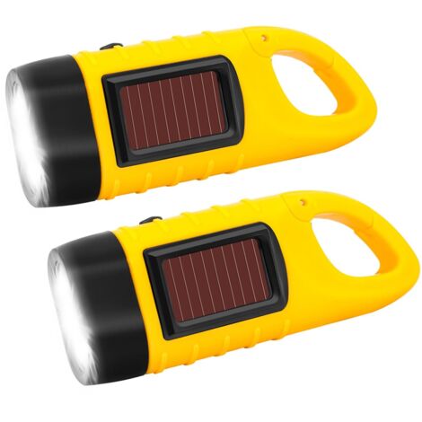 Lot de 2 Lampe de poche à manivelle, Solaire Torche LED Solaire, Manivelle Flashlight Rechargeables Les Activité en Plein Air Lampe d'urgence, Étanche Torche [Classe énergétique A+++]