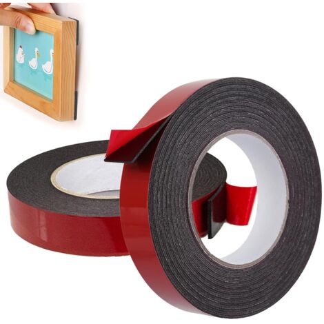 2 Pièces Ruban Adhésif Double Face en Mousse, Multi-Usage Extra Fort, Scotch Double Face 10m x 15mm, Mousse Autocollante, Résistant à L'eau et à la Température pour Intérieur et Extérieur