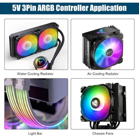 Xiatiaosann Contrôleur ARGB 5V 3 Broches Avec Alimentation SATA - Télécommande + Câble Séparateur 1 à 4 Mâles Pour Bandes LED Et Ventilateurs