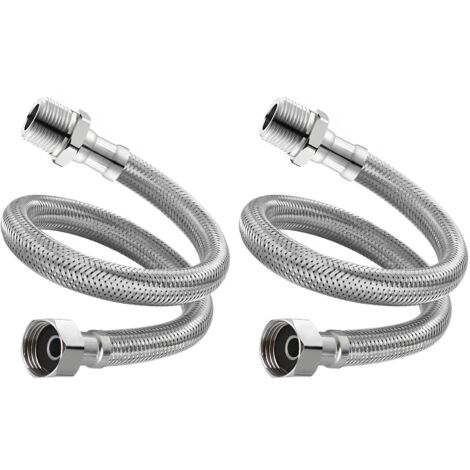 2 Pièces Tuyaux de Raccordement Flexibles Robinets, Tressé Acier Inoxydable Rallonge Lavabo Tubes, pour Salle de Bains Robinets de Toilettes Évier de Cuisine Tuyaux d'Entrée d'Eau (20cm)