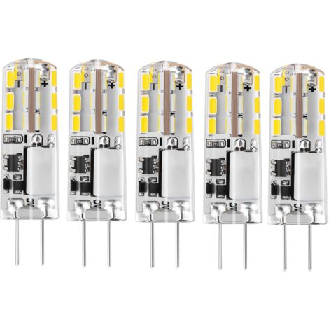 Lot de 5 ampoules LED G4 12 V Blanc lumière du jour 6000 K 1,24 W AC/DC 12 V Remplacement halogène 20 W Culot G4 Bi-broches Type JC Ampoule à économie d'énergie non variable [Classe énergétique C]