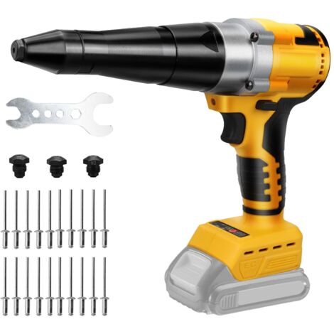 Riveteuse sans fil compatible avec Dewalt 20V batterie, Pistolet à riveter professionnelle sans balais avec lumière LED, 20 rivets, clé et 3 adaptateurs, pour métal, plastique et cuir (sans batterie)