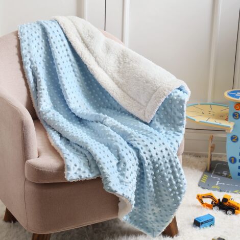 Couverture Douce, légère et Chaude avec Envers en Sherpa pour bébés et Tout-Petits - pour Les berceaux et Les poussettes - Cadeau pour bébé garçon et Fille (75cmx100cm, Pois Bleus)