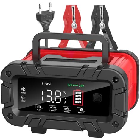 20A Chargeur de Batterie Voiture 12V/24V Auto Intelligent avec Écran LCD pour Voiture Moto Camion, LiFePO4, AGM, Gel, Wet