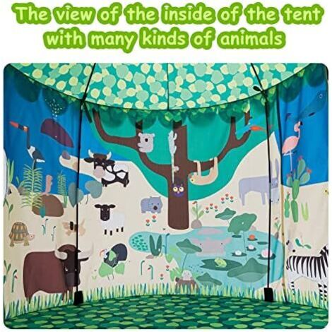 Besrey Tipi Enfant Avec Lumière LED, Tapis Et Fixateur - Grande Tente Cabane Pliante Gris