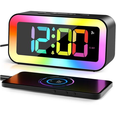 Reveil Lumineux, Couleurs RVB Reveil Numerique, Luminosité RéGlable Reveil Matin Enfant, ContrôLe Vocal, 12/24h, Port de Recharge USB, MéMoire De Mise Hors Tension (1/5)