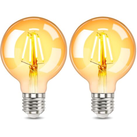 Ampoules LED 4W Edison Vintage G80, Blanc Chaud 2200K E27, 4W Equivalent à 40W, Ampoule Rétro à Filament, Rétro Antique Lampe décorative, Non-Dimmable, Lot de 2 [Classe énergétique F]