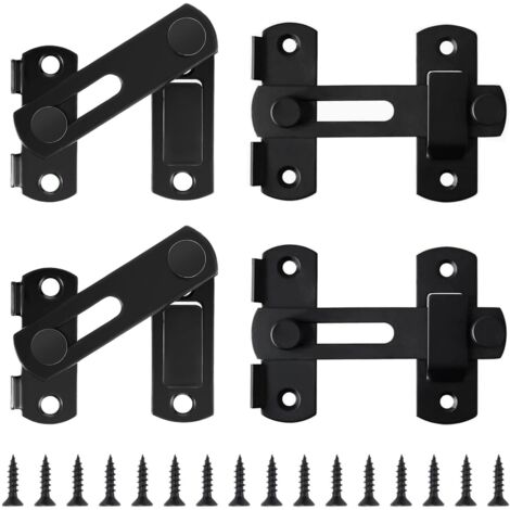 180 Degrés Verrou Porte Grange Coulissante 4pcs 4" Loquet de Porte Coulissante Rabat Verouille Porte en Acier Inoxydable Petits Boulons de Porte Double Face pour Portes Armoire Fenêtres - Noir