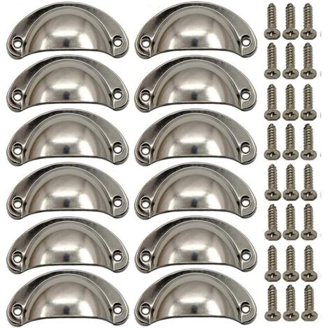 12 × Poignée de Coquille Vintage pour Tiroir Armoire Meuble Cuisine, Alliage Fer-nickel Demi Lune Bouton de Meuble Bouton de Porte de Placard 8,1 cm x 3,5 cm Nickel Brossé (1/5)