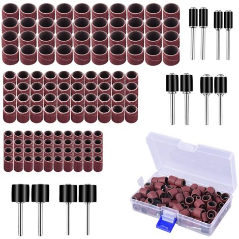 132 Pièces Caoutchouc Tambour De Ponçage avec Boîte Gratuite, Comprenant 120 Pièces Bandes de Ponçage et 12 Pièces Tambour Mandrin pour Dremel Outils Rotatifs (1/5)