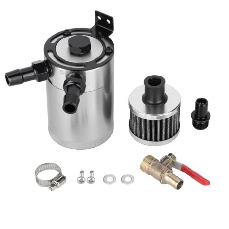 Reniflard D'huile Auto, Alliage D'aluminium Voiture Réservoir, Universel Séparateur Bidon Huile Voiture Air Filtre avec Filtre à Air, Universel pour Une Variété de Véhicules (Argent)