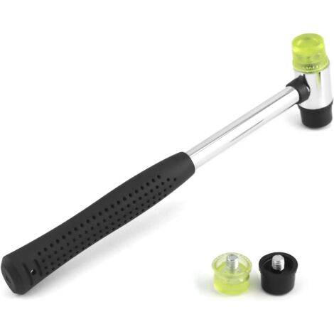 Maillet caoutchouc, 25 mm Nylon Petit Marteau avec 2 têtes de rechange, avec poignée en caoutchouc antidérapante pour bijoux, outils de bricolage, artisanat du cuir (1/5)