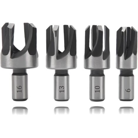 4 Pièces 6/10/13/16 mm Bois Plug Cutter Set, Tige Ronde Forets à Tenon en Acier au Carbone, Mèche à Bouchon Bois, Quatre Dents Fraises à Griffes Coniques, pour le Travail du Bois (1/5)