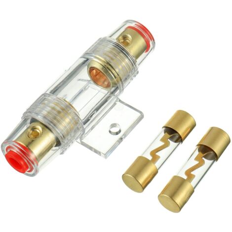 1 porte-fusible AGU en ligne plaqué or et 2 fusibles AGU en verre plaqué or 60A pour la protection de sécurité de l'alimentation audio automobile (60A)