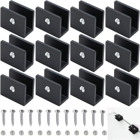 12 Pièces Pince à Verre Garde Corps, Support D'Étagère En Verre Clip, Support d’Étagère En Verre Réglable Aluminium, Métal Support d'Angle En U, Pinces à Verre à Un Trou, Pour Salle De Bain,Wc,Couloir (1/5)