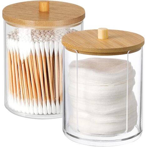 Lot de 2 supports pour cotons-tiges - Avec housse en bois - Pour salon, chambre à coucher, salle de bain (1/5)