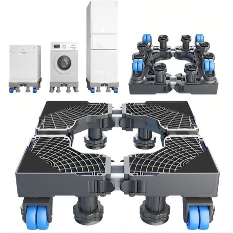 Support pour machine à laver, design double tube avec 8 pieds + 4 roues, surélevé pour machine à laver, réfrigérateur et sèche-linge, antidérapant, absorbant les chocs, pour appareils ménagers