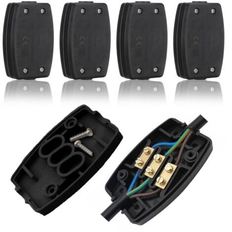 Lot de 4 connecteurs électriques, Coffret Electrique Boitier Electrique à 3 bornes, 13 A 250 V, pour éclairage extérieur, maison (noir) (1/5)