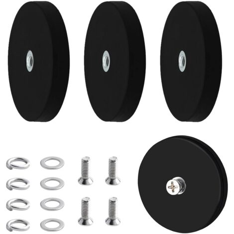 4 Pièces Aimants en Néodyme Caoutchoutés 66mm Aimant Carrosserie à Filetage Plat M6 Avec Rondelle D'écrou en Acier Inoxydable Pour Caméras Barres Lumineuses Outils de Fixation