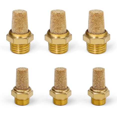 Silencieux Distributeur Pneumatique - 3 Pièces Silencieux Pneumatique 1/4 et 3 Pièces Silencieux Pneumatique 1/8, Filetage Mâle Réducteur de Bruit en Laiton Connecteur