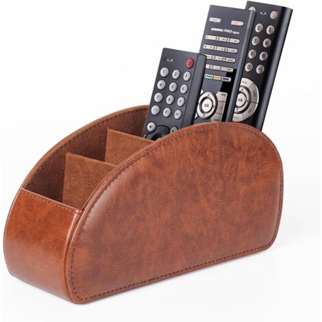 Porte-télécommande avec 5 poches, grand support pour TV, DVD, clé 4K et télécommandes Bluray, rangement pour crayons, marron (1/5)
