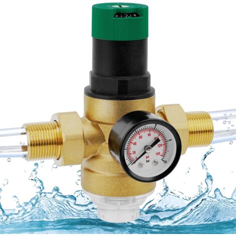 Reducteur de Pression Eau, 3/4" Limiteur de Pression Avec Manometre Pression Eau Et Filtre à Mailles, Réducteur de Pression d'eau Fabriqué en Laiton Haute Dureté