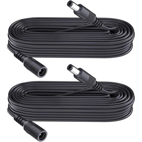 Lot de 2 rallonges d'alimentation CC 5,5 mm x 2,1 mm, pour caméra de vidéosurveillance, caméra IP WiFi, DVR, Bande LED, câble d'extension Adaptateur d'alimentation DC, Noir, 3 m