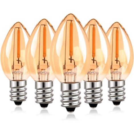 Ampoule C7 E12 220V LED 0.5W Petite ampoule de rechange vintage Edison pour veilleuse/guirlande lumineuse à la noix de coco 2200 K super chaudes,50 lumens non dimmable,lot de 5 [Classe énergétique F]