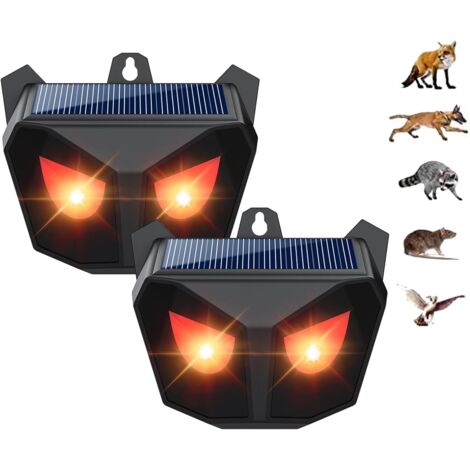 Répulsif Ultrasons pour Animaux, Lampe LED Rouge Solaire Répulsif Chat Ultrason, Protection Contre Les Animaux Sauvages comme Le Sanglier Raton Laveur Adapté pour Jardin, Garage, Patio-2 Pièces