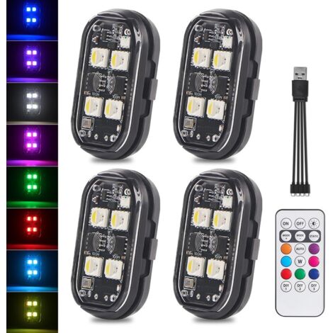 Lumières Stroboscopiques LED Moto avec Télécommande 8 Couleurs Imperméable Sans Fil Lumière D'anti-Collision USB Chargé Strobe Drone Light pour Moto RC Voiture Drone Camion Avion Vélo -4PCS