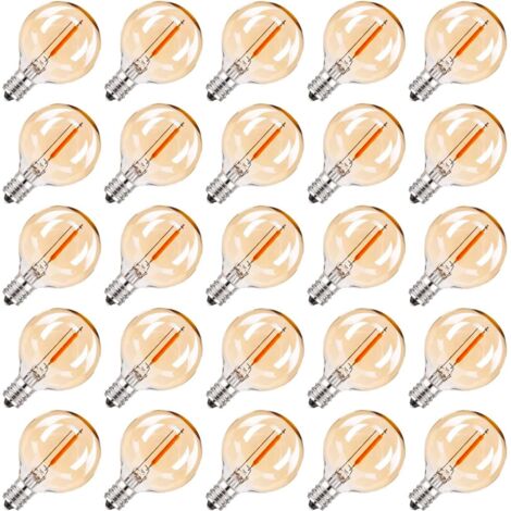 Lot de 25 Ampoule E12 LED remplacement Globe G40 Guirlande Guinguette Décorative Ampoules Style Edison Rétro Lampe Blanc Chaud 2200K 230V,25 Pack [Classe énergétique G]