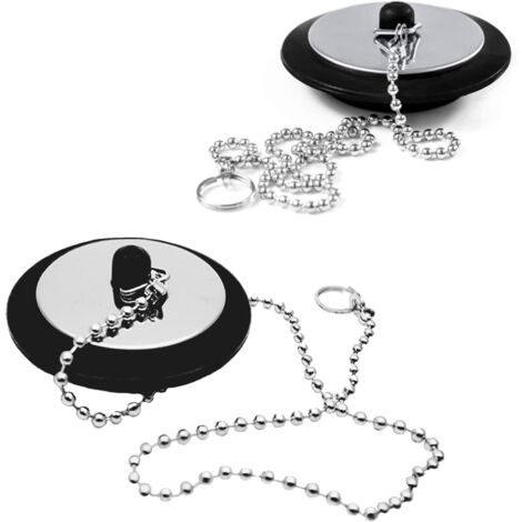 Lot de 2 bouchons de baignoire universels de rechange pour salle de bain, cuisine, évier avec chaîne en acier inoxydable (taille 4,2 cm à 4,5 cm, chaîne 41,9 cm)