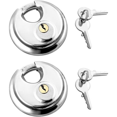 Lot de 2 Cadenas avec Manille en Acier Inoxydable Verrouillage du Disque 2 Clés, Cadenas Extérieur Cadenas Résistant aux Intempéries
