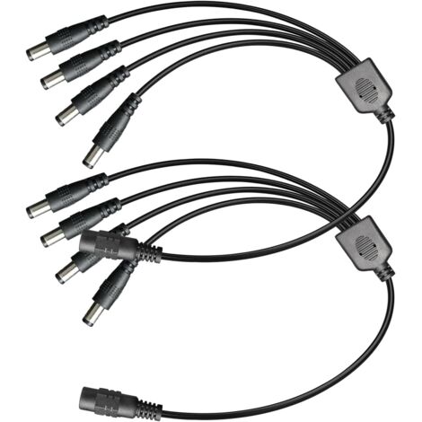 Lot de 2 câbles répartiteurs d'alimentation CC 1 femelle vers 4 mâles 5,5 mm x 2,1 mm, sortie d'alimentation CC 1 à 4 voies, câble adaptateur Y pour caméras de vidéosurveillance