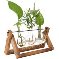 Plant Propagation Station with Wooden Stand, Vintage Glass Bulb Vases, Hydroponic Plant Vase, Mother's Day Gift for Women Men