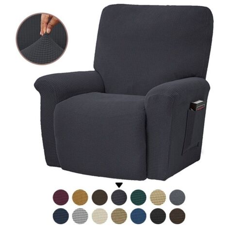 Housses de Fauteuils Relax 1 Places, Jacquard à carreaux Extensible Housse pour Canapé Relax, anthracite