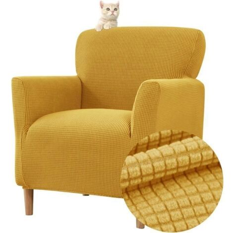 Housse de Fauteuil Extensible 1 Place, Chesterfield Lavable Protecteur de Fauteuil pour Salon Tub Chair Canapé,Jaune (1/5)