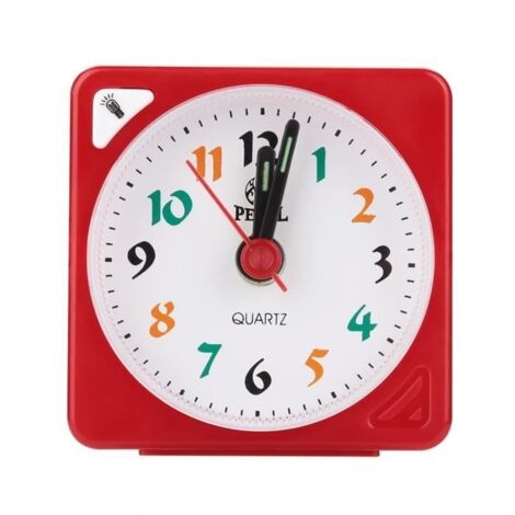 Mini réveil de table de voyage à quartz à LED avec fonction Snooze à piles, rouge (1/4)