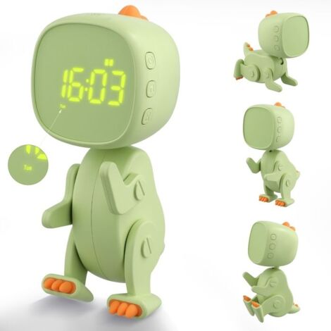 Réveil numérique pour enfant, Trois alarmes Réveil dinosaure avec forme variable, Snooze, Veilleuse, Minuterie, 6 musiques (1/5)