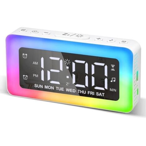 Réveil numérique Uverbon,Réveil couleur RVB,Double alarme avec jours de la semaine/week-end,Port de charge USB,Snooze,Extra fort (1/4)