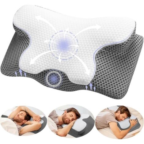 Oreiller Ergonomique Cervical, Oreiller Memoire Forme pour Les Dormeurs sur Le côté, Le Dos et Le Ventre, 60 x 34 x 10/13cm
