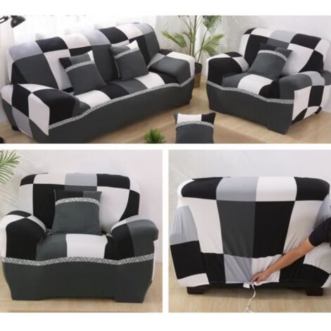 Housse de canapé 3 places 190-230cm + 1 place 90/140cm + 3 Taies d\'oreiller 45x45 cm - Style 2 (1/3)