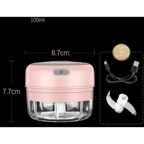 Hachoir manuel,Masher d\'ail électrique Mini broyeur Chopper USB charge pour ail écrasé gingembre légume sans fil - Type 100ml Pink (1/4)