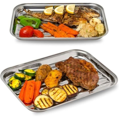 Grille Panier Set de 2 - Acier Inoxydable Paniers a Grillades - Plat de Cuisson Legumes & Viande Barbecue avec Trous (1/5)